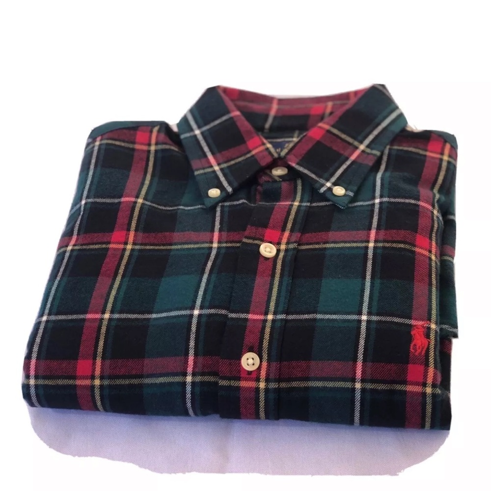 Polo by Ralph Lauren Men's Plaid Shirt - Green and Red